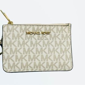 Michael Kors Jet Set Travel Small Coin Pouch ID Key Holder Wallet white